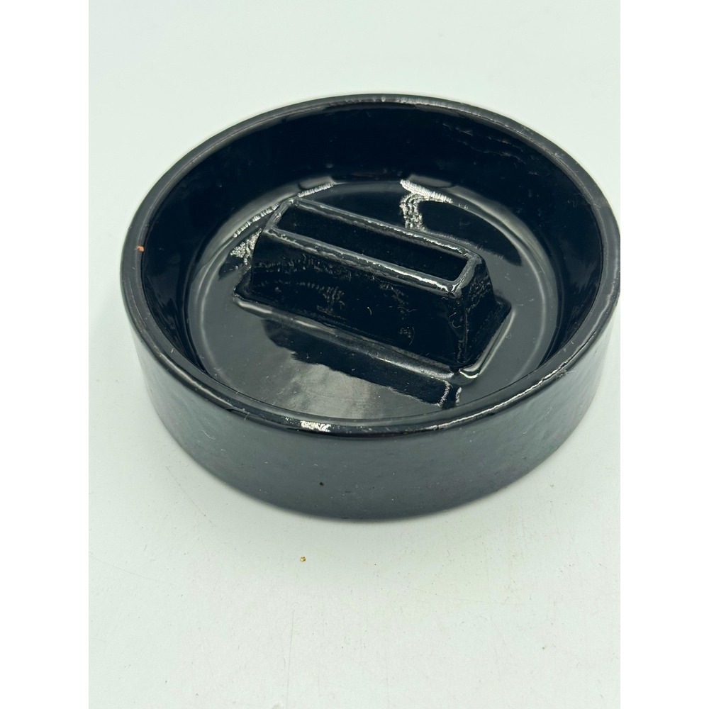 Ohio Match Sales Co Black Glossy Ceramic Round Ashtray 5" Wadsworth OH